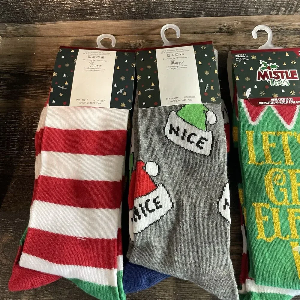 Lot Of Men’s Christmas Socks Funny Naughty & Nice, Elfed Up, Ho Ho Hold My Beer